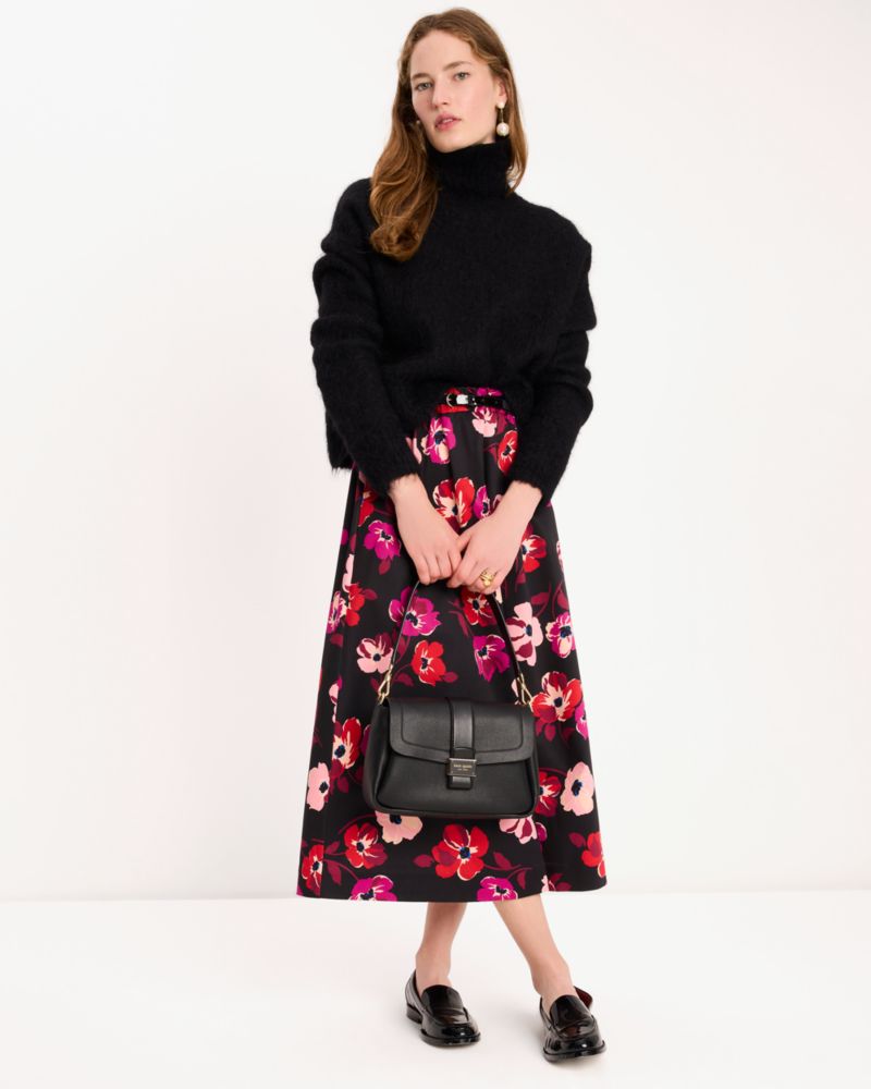 Kate Spade,Fall Poppies Midi Skirt,Maxi,A-Line,Day Party,Black