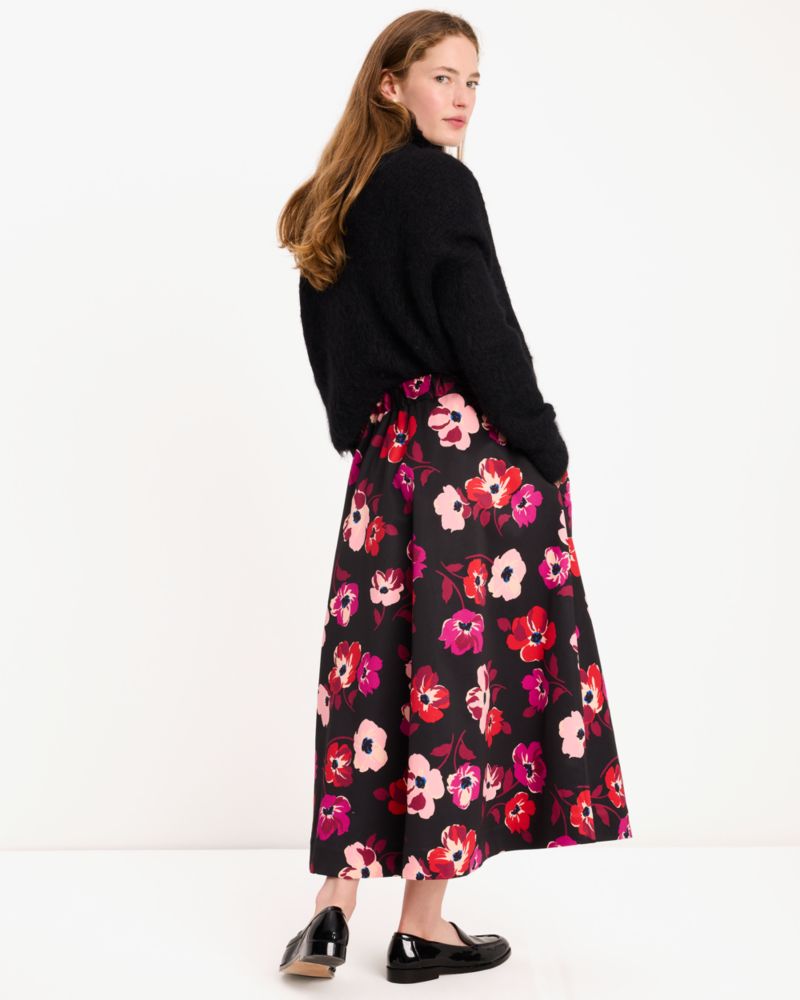 Kate Spade,Fall Poppies Midi Skirt,Polyester,Ponte,A-Line,Day Party,Black