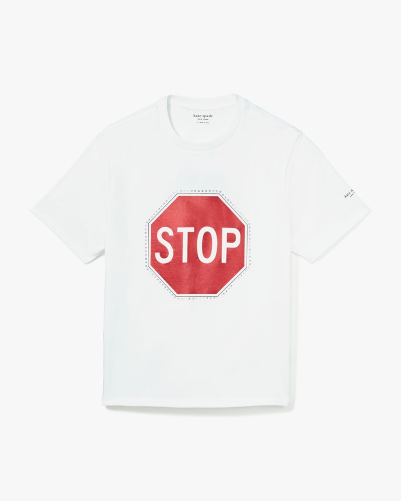 Kate Spade,Stop Go Embellished Tee,Cotton,T Shirt,Casual,White