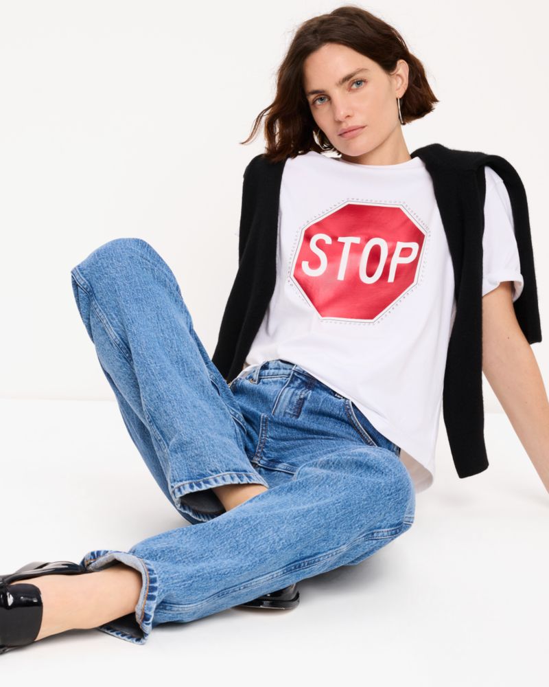 Kate Spade,ストップ ゴー エンベリッシュド Tシャツ,トップス,フレッシュホワイト