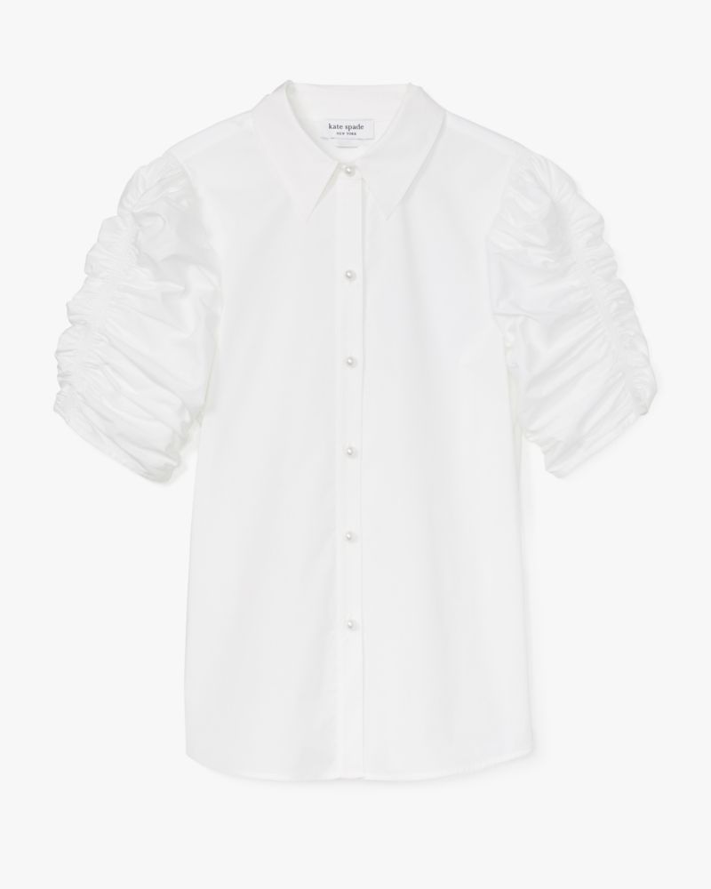 Kate Spade,Ruched Poplin Shirt,White