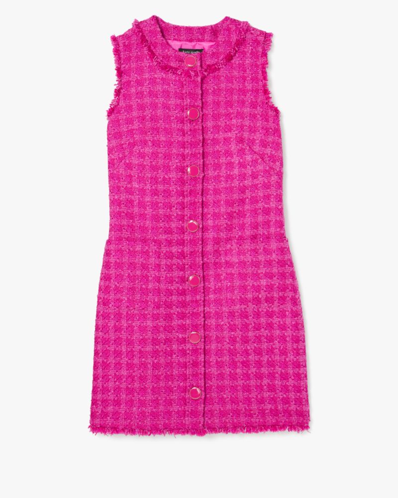 Kate Spade,Cadillac Tweed Dress,Sheath,Frayed,Day Party,Fuchsia