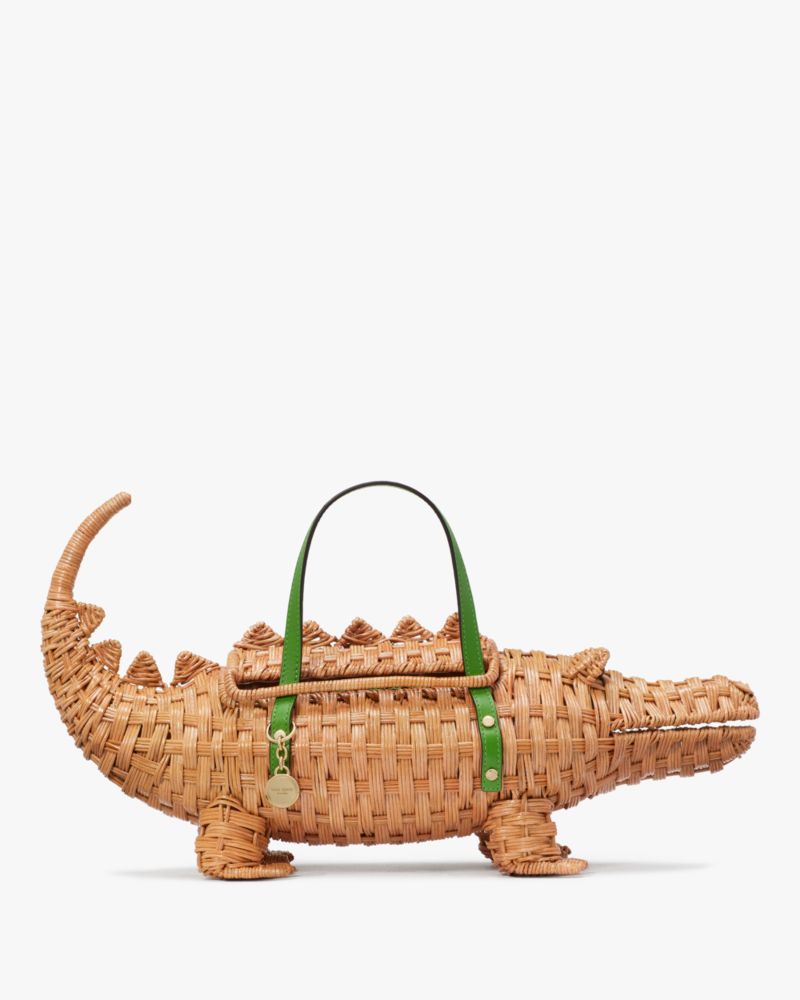 Kate Spade,Swamped Wicker 3D Alligator Bag,Natural Multi