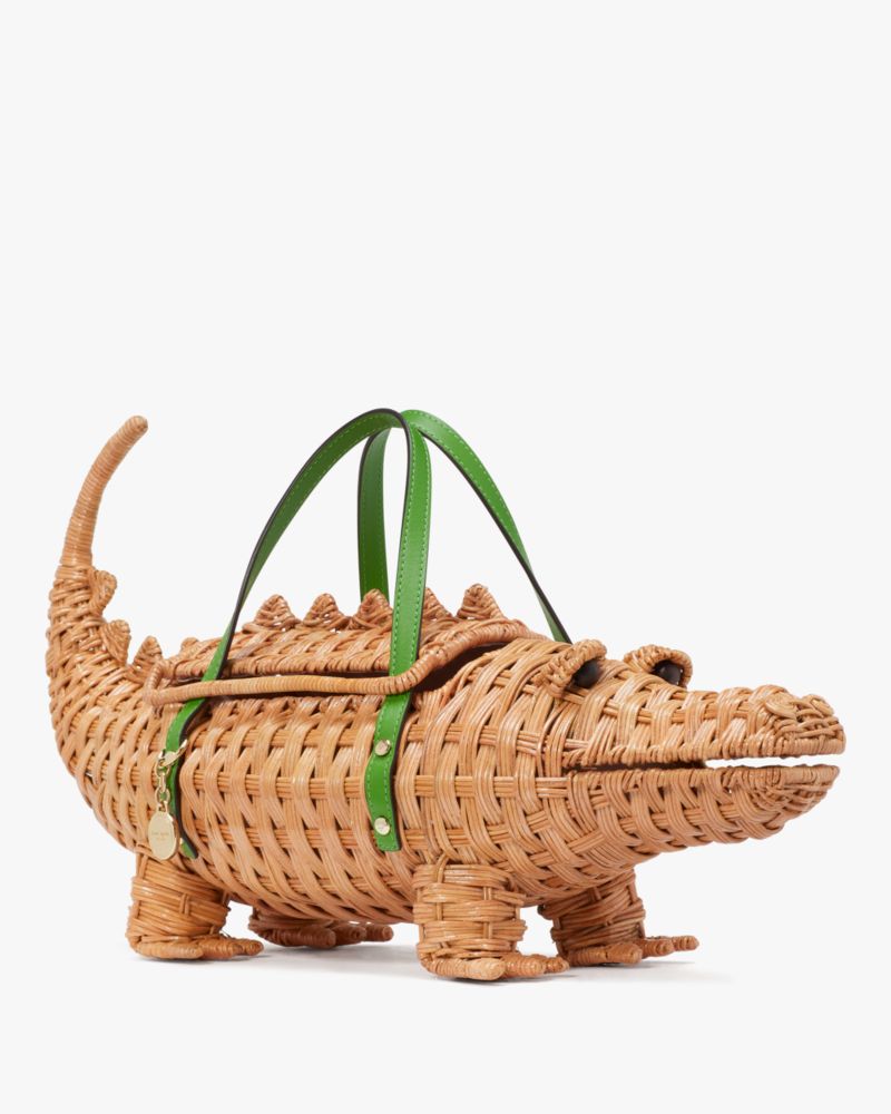 Kate Spade,Swamped Wicker 3D Alligator Bag,Natural Multi