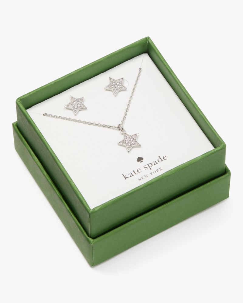 Kate Spade,You're A Star Pendant And Studs Boxed,Clear/Silver