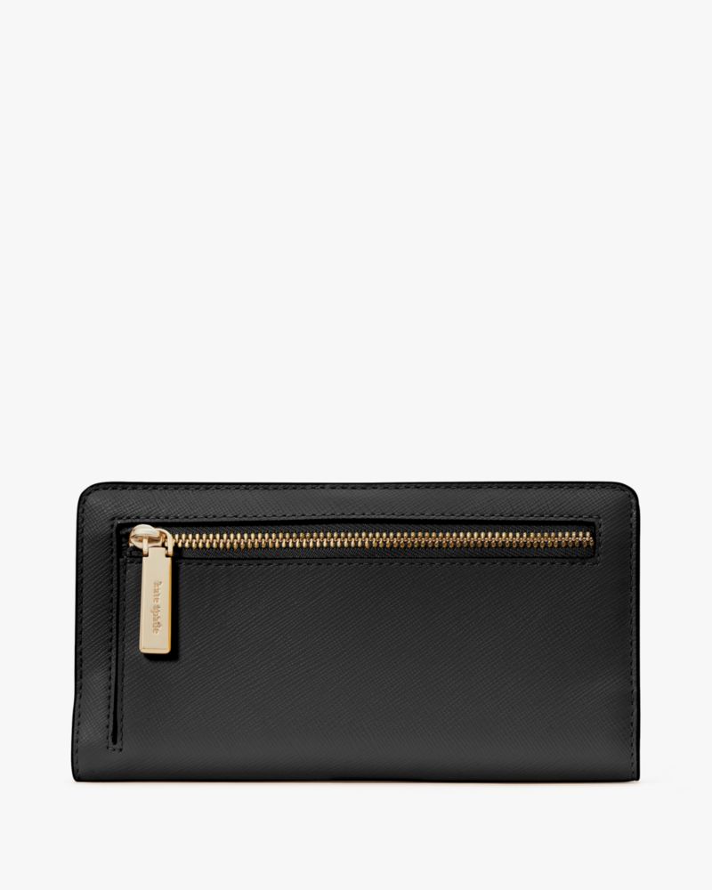 Kate Spade,Madison Large Slim Bifold Wallet,Leather,Bi Fold,Metal,Logo,Casual,Black