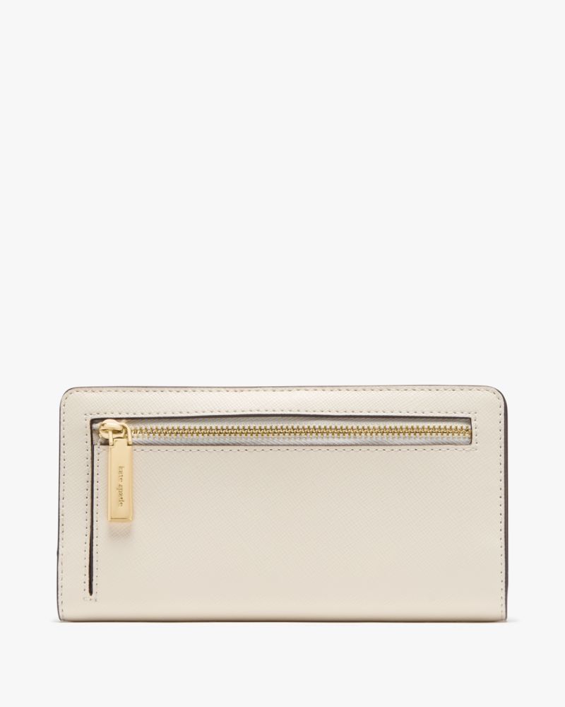 Kate Spade,Madison Large Slim Bifold Wallet,Leather,Bi Fold,Metal,Logo,Casual,Cream