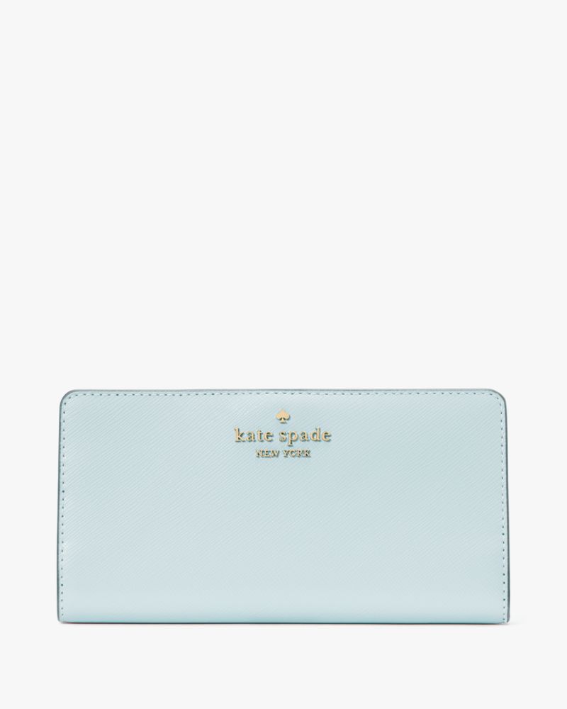 Kate Spade,Madison Large Slim Bifold Wallet,Leather,Bi Fold,Metal,Logo,Casual,Blue