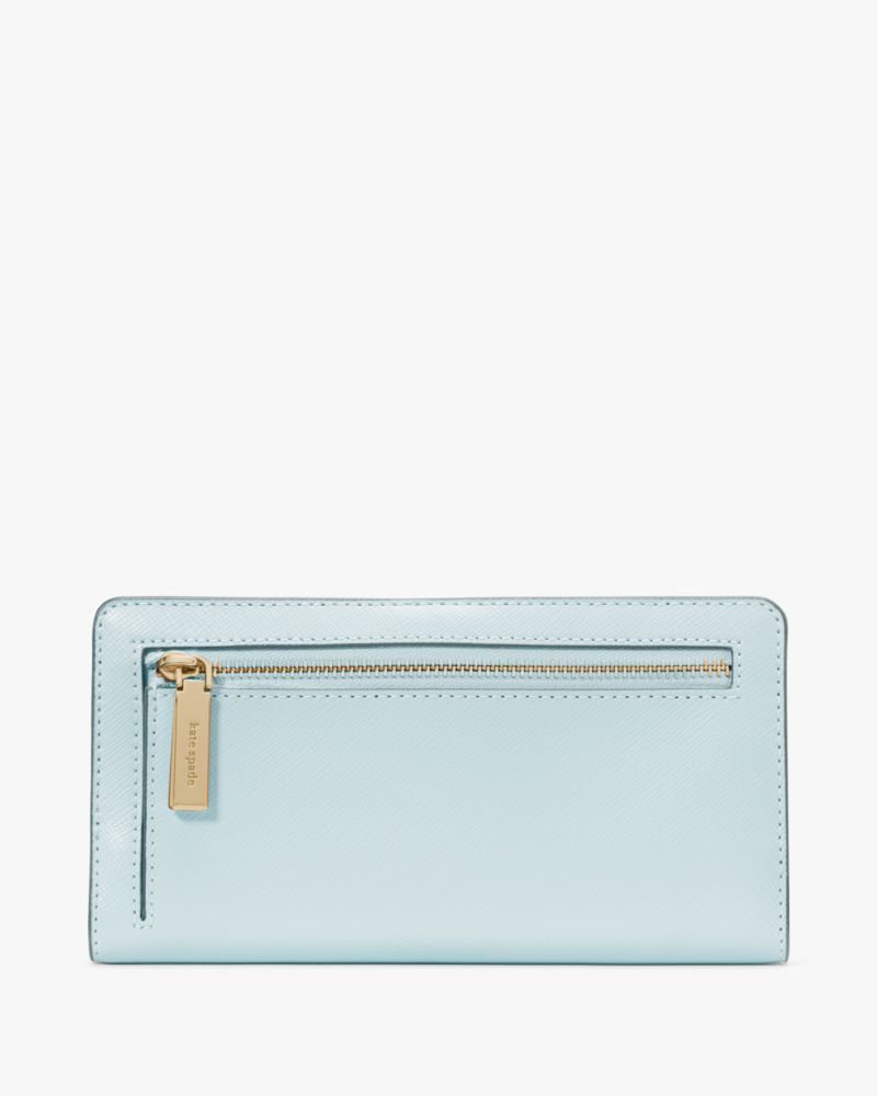 Kate Spade,Madison Large Slim Bifold Wallet,Leather,Bi Fold,Logo,Metal,Casual,Blue