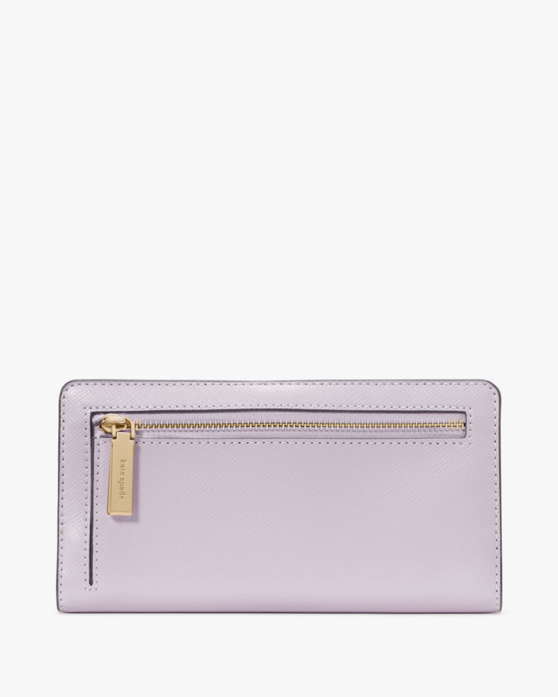 Kate Spade,Madison Large Slim Bifold Wallet,Leather,Bi Fold,Metal,Logo,Casual,Lavender