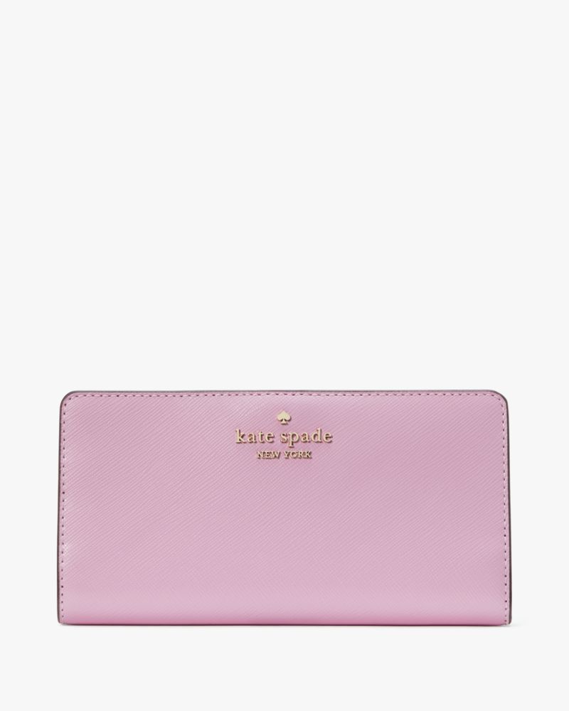 Kate Spade,Madison Large Slim Bifold Wallet,Leather,Bi Fold,Metal,Logo,Casual,Pink