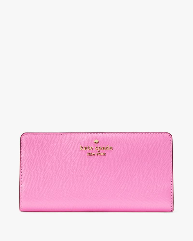 Kate Spade,Madison Large Slim Wallet,Leather,Bi Fold,Logo,Metal,Casual,