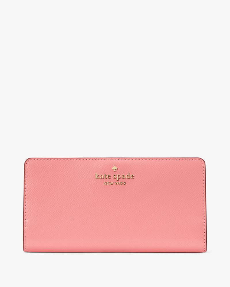 Kate Spade,Madison Large Slim Wallet,Leather,Bi Fold,Logo,Metal,Casual,