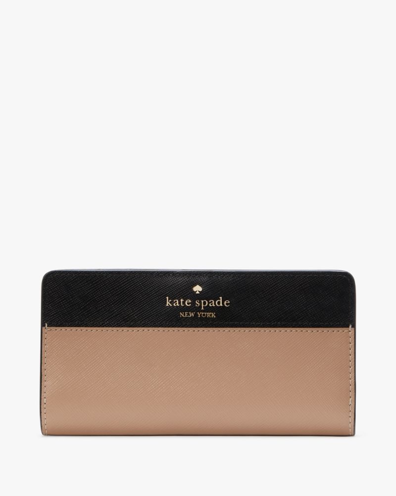 Kate Spade,Madison Colorblock Large Slim Bifold,Brown