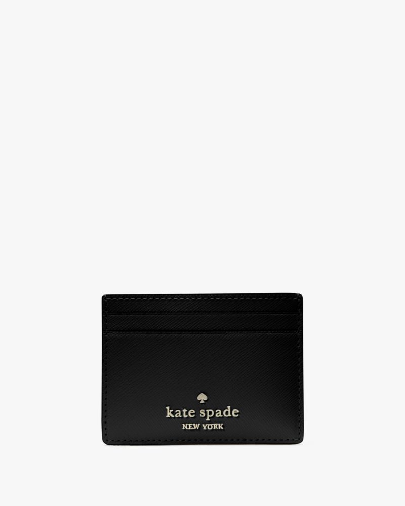 Kate Spade,Madison Small Slim Card Holder,Leather,Card Case,Metal,Logo,Casual,Black