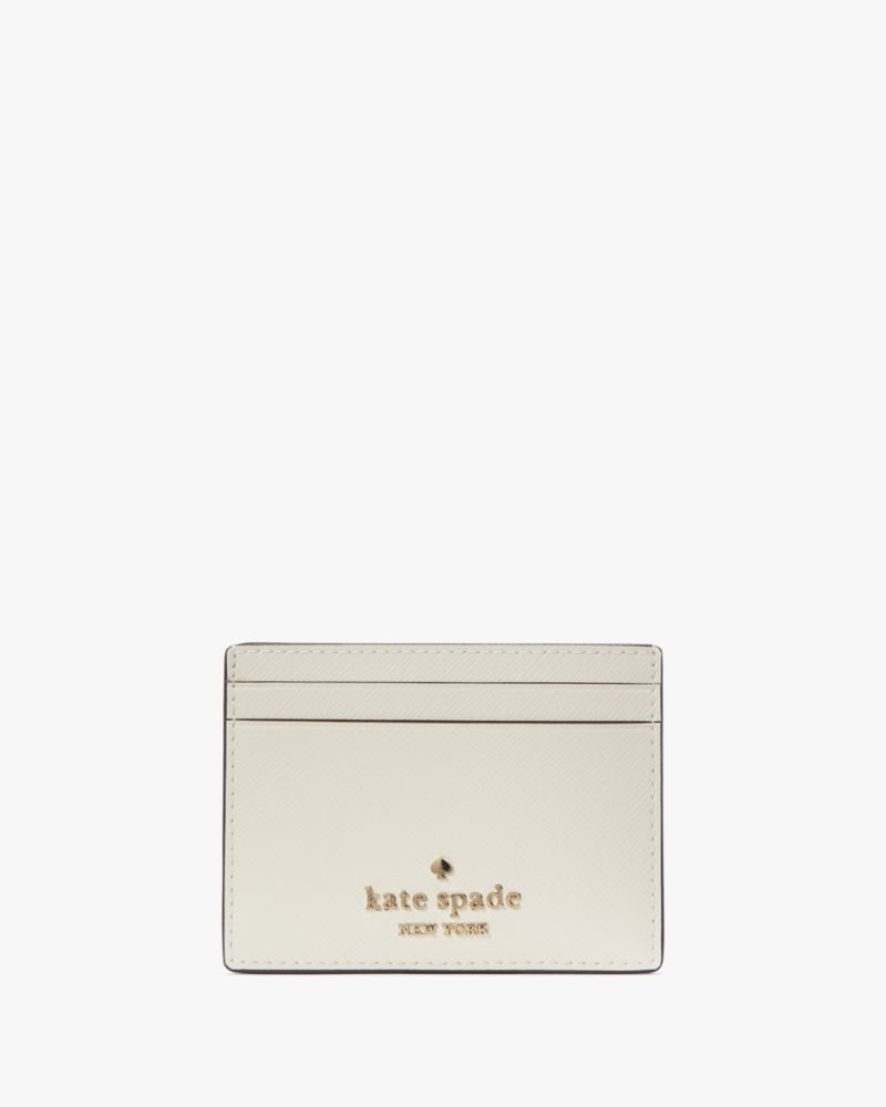 Kate Spade,Madison Small Slim Card Holder,Leather,Card Case,Metal,Logo,Casual,Cream