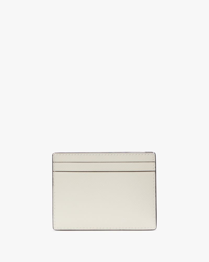 Kate Spade,Madison Small Slim Card Holder,Leather,Card Case,Metal,Logo,Casual,Cream