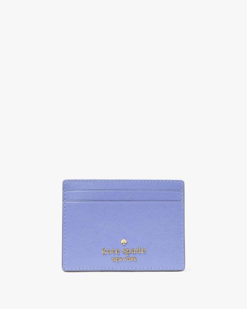 Kate Spade,Madison Small Slim Card Holder,Leather,Card Case,Metal,Logo,Casual,Blue