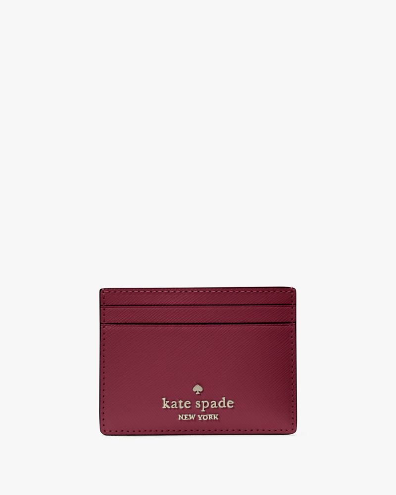 Kate Spade,Madison Small Slim Card Holder,Leather,Card Case,Metal,Logo,Casual,Maroon