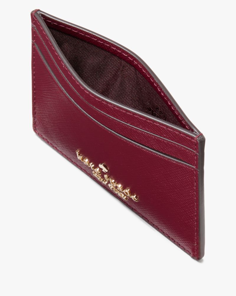 Kate Spade,Madison Small Slim Card Holder,Leather,Card Case,Metal,Logo,Casual,Maroon