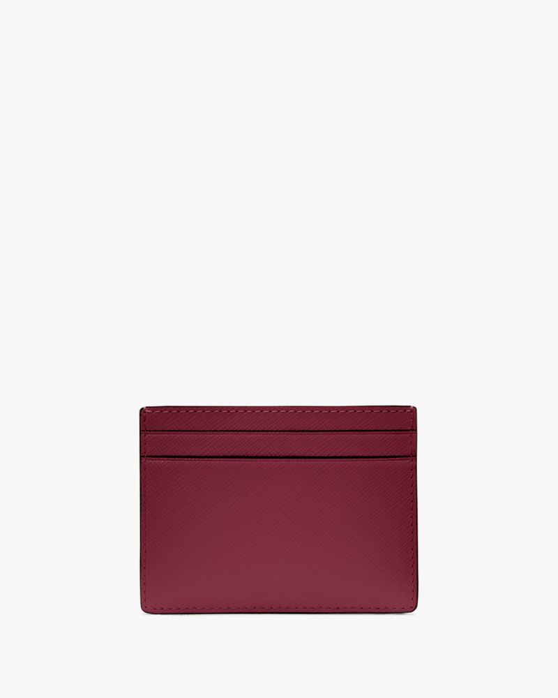 Kate Spade,Madison Small Slim Card Holder,Leather,Card Case,Metal,Logo,Casual,Maroon