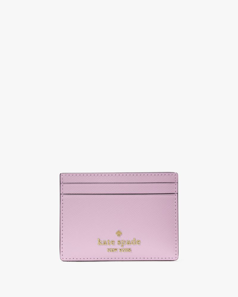 Kate Spade,Madison Small Slim Card Holder,Leather,Card Case,Metal,Logo,Casual,Pink