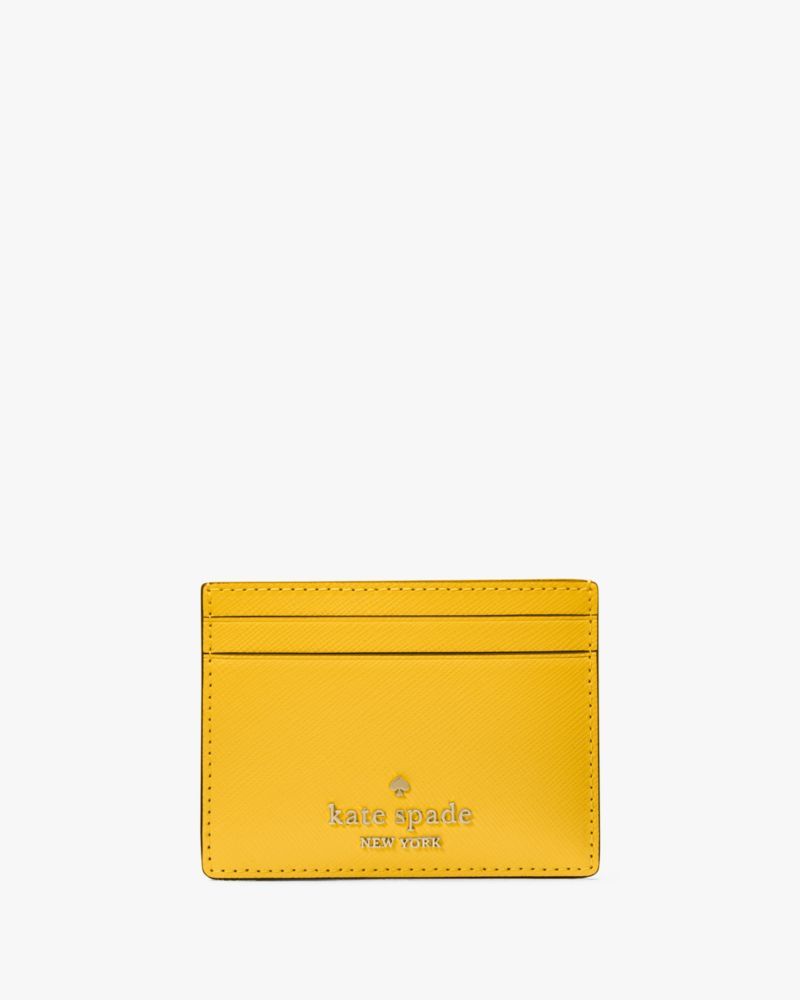 Kate Spade,Madison Small Slim Card Holder,Leather,Card Case,Metal,Logo,Casual,Mustard