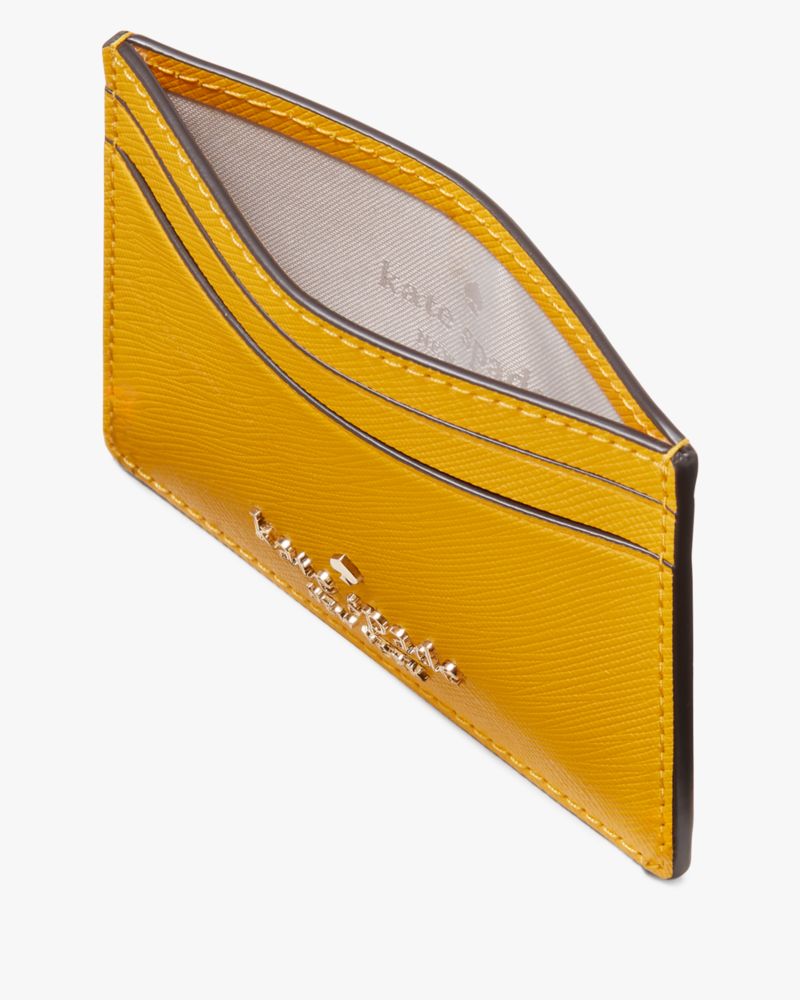 Kate Spade,Madison Small Slim Card Holder,Leather,Card Case,Metal,Logo,Casual,Mustard