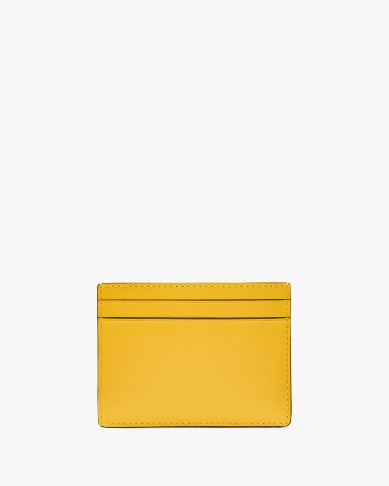 Kate Spade,Madison Small Slim Card Holder,Leather,Card Case,Metal,Logo,Casual,Mustard