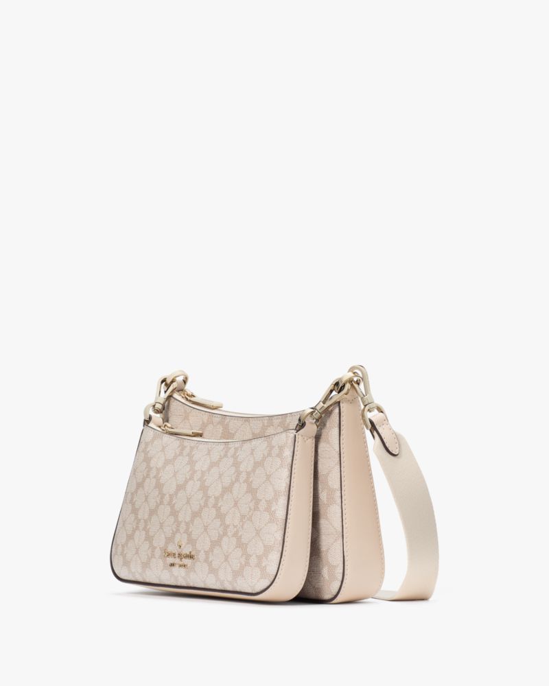 Kate Spade,Signature Spade Flower Duet Small Crossbody,Crossbody,Metal Material,PVC,No Embellishment,Casual,Beige