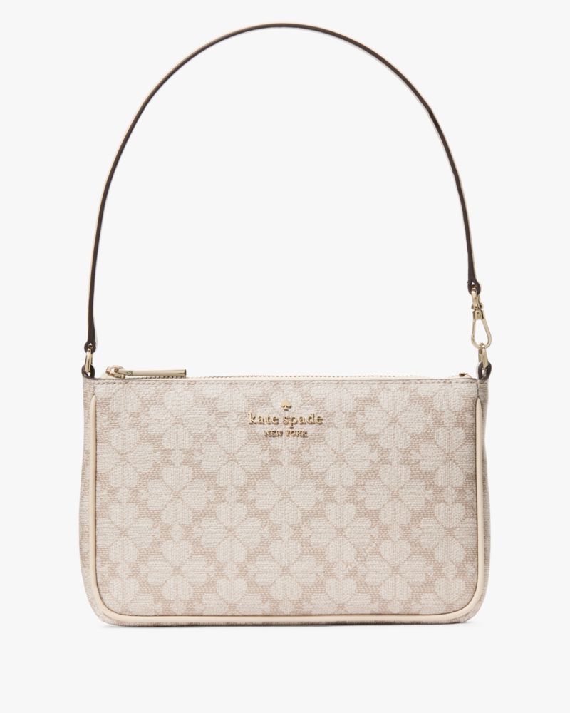 Kate Spade,Signature Spade Flower Convertible Wristlet,Crossbody,Metal Material,Piping,Casual,Cream