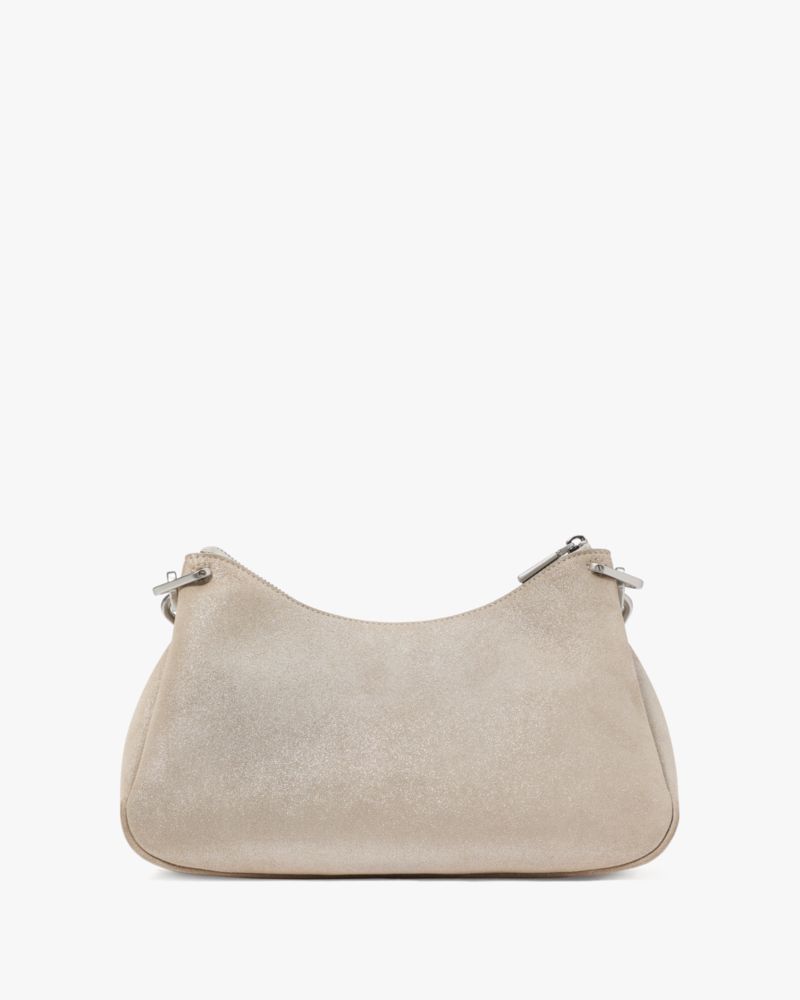 Kate Spade,Grace Glitter Suede Chain Shoulder Bag,Suede,Shoulder Bag,Logo,Metal,Glitter,Silver Metal,Day Party,
