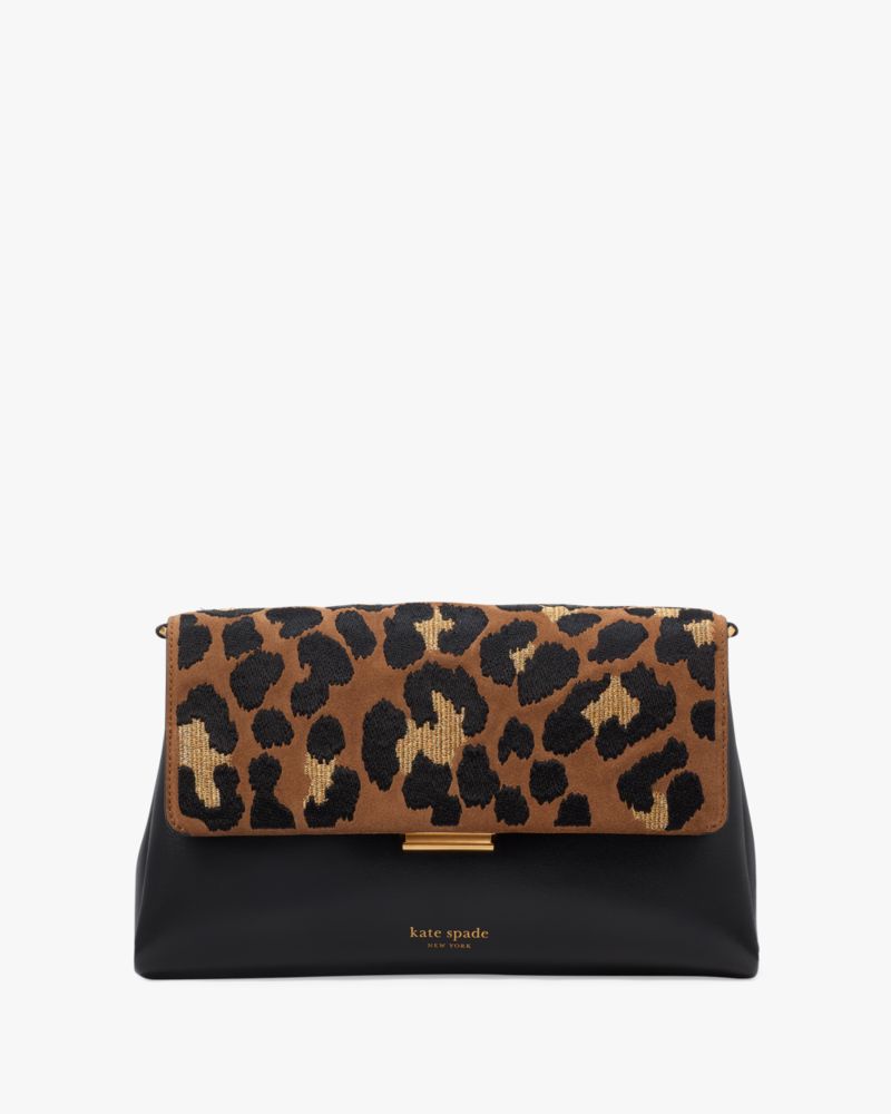 Black Multi Grace Leopard Suede Clutch