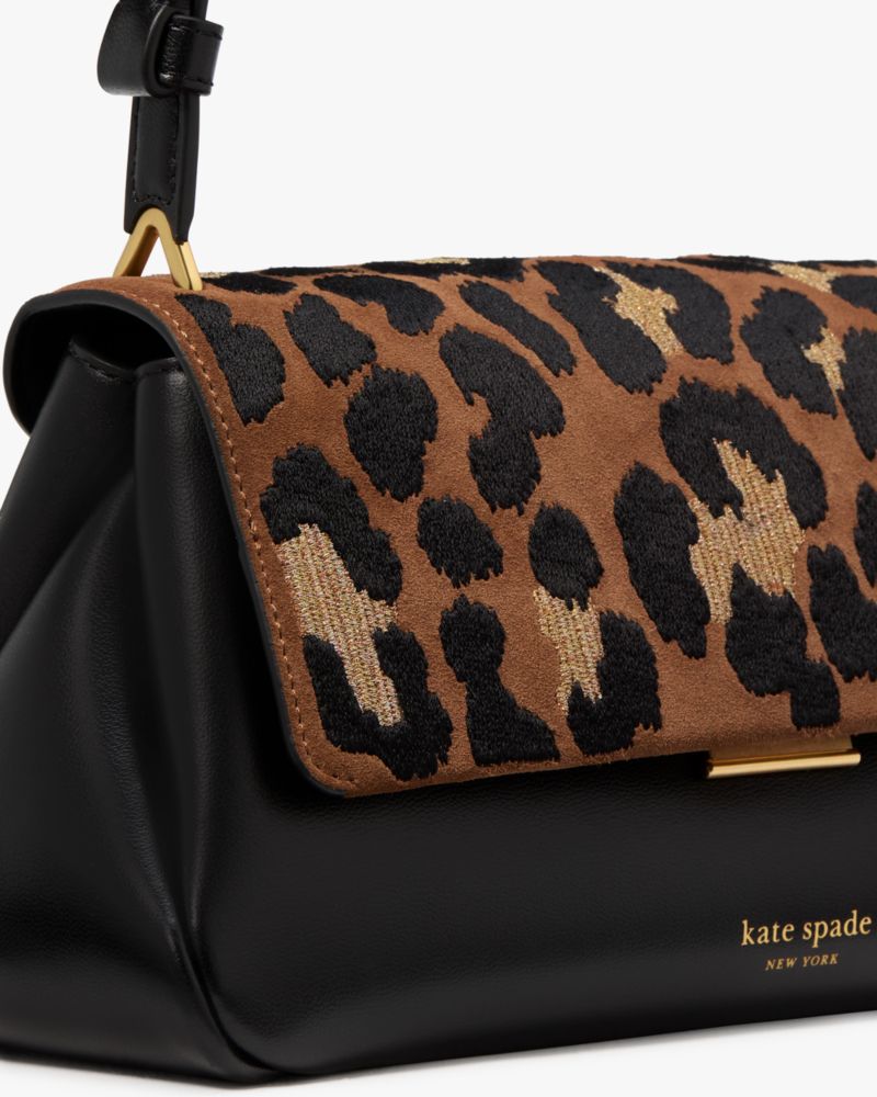 Kate Spade,Grace Leopard Suede Shoulder Bag,Leather,Suede,Shoulder Bag,Pattern,Metal,Logo,Adjustable,Day Party,
