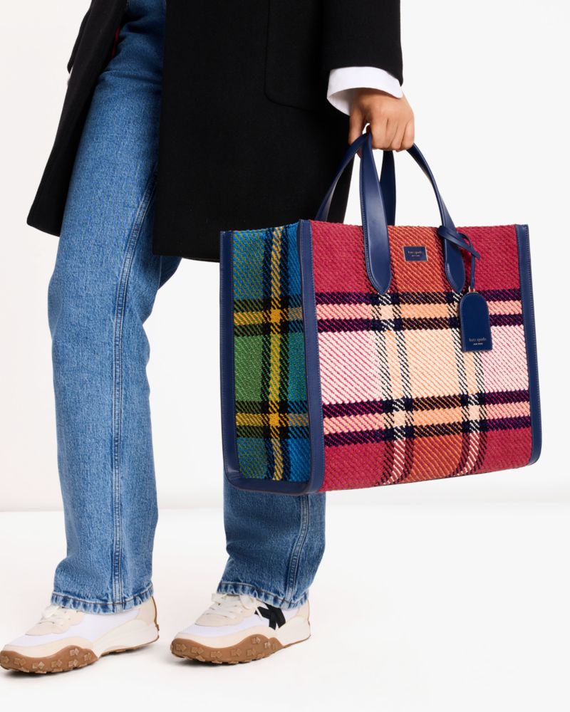 Kate Spade,Manhattan Grand Plaid Tweed Large Tote,