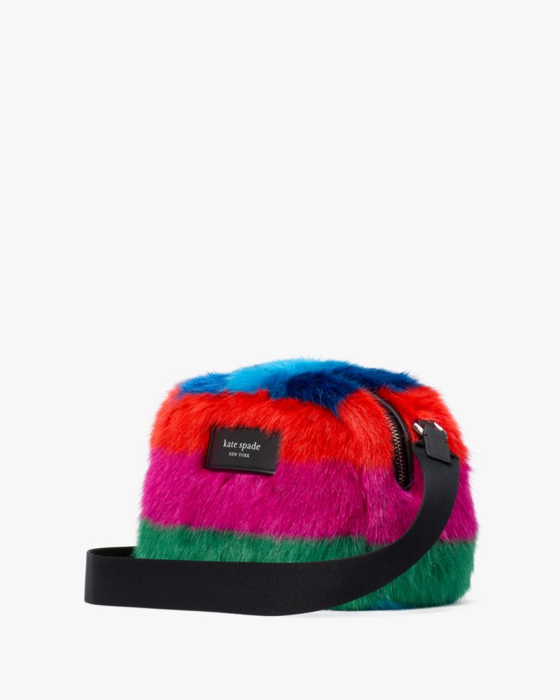 Kate Spade,Puffed Striped Faux Fur Crossbody,Faux Fur,Crossbody,Logo,Adjustable,Day Party,Multi Color