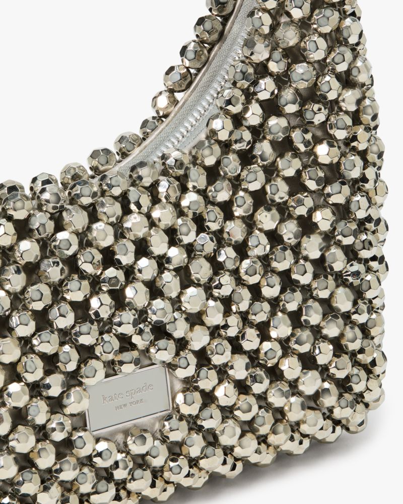 Kate Spade,Twirl Beaded Top-handle Bag,Shoulder Bag,Logo,Tag Embellishment,Bead Embellishment,Embellished,Silver Metal,Party,Multi Color