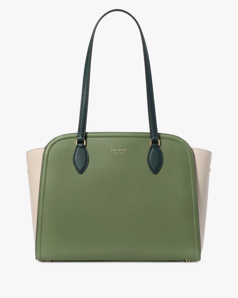 Kate Spade,Taylor Colorblocked Tote,Leather,Tote,Logo,Word Embellishment,Color Block,Work,Casual,Olive