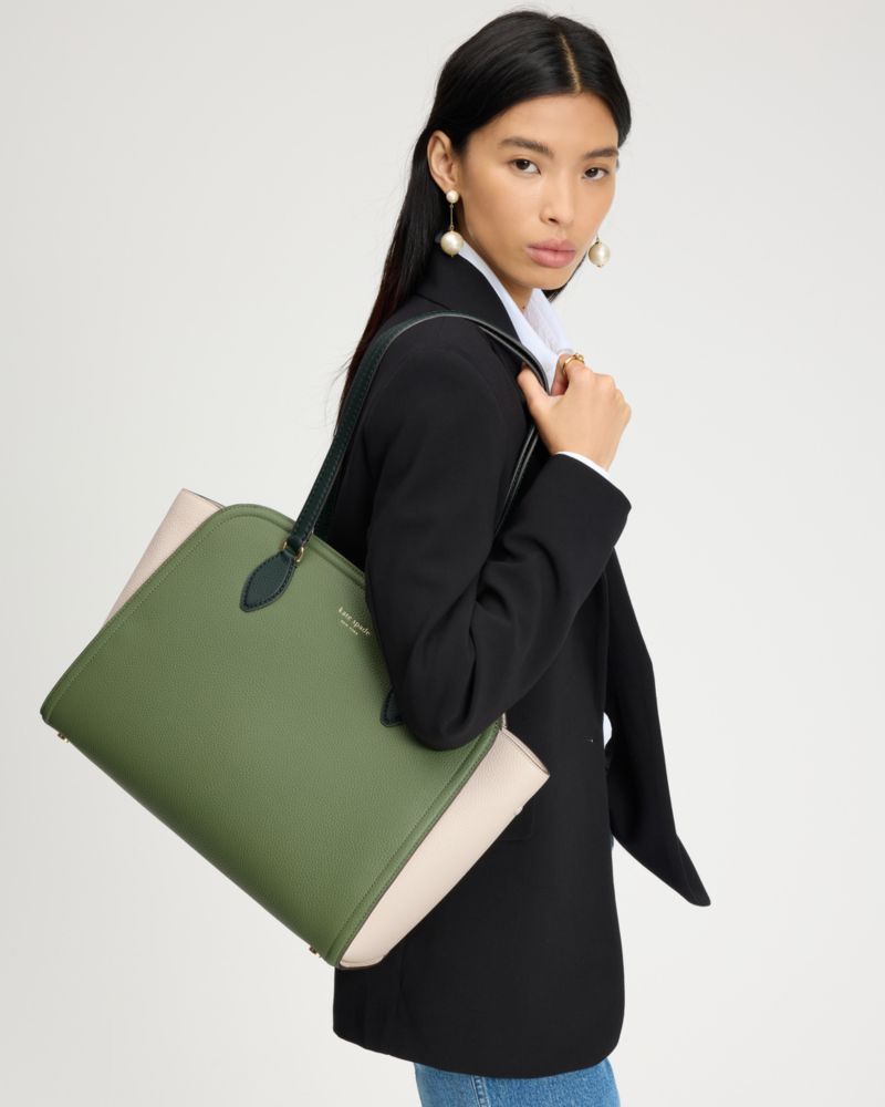 Kate Spade,Taylor Colorblocked Tote,Leather,Tote,Logo,Word Embellishment,Color Block,Work,Casual,