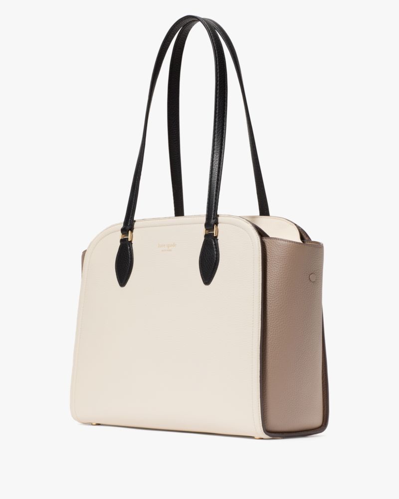 Kate Spade,Taylor Colorblocked Tote,Leather,Tote,Word Embellishment,Logo,Color Block,Casual,Cream