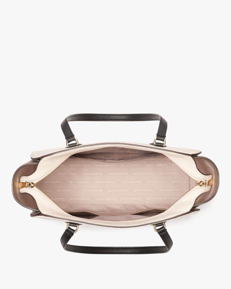 Kate Spade,Taylor Colorblocked Tote,Leather,Tote,Word Embellishment,Logo,Color Block,Casual,Cream