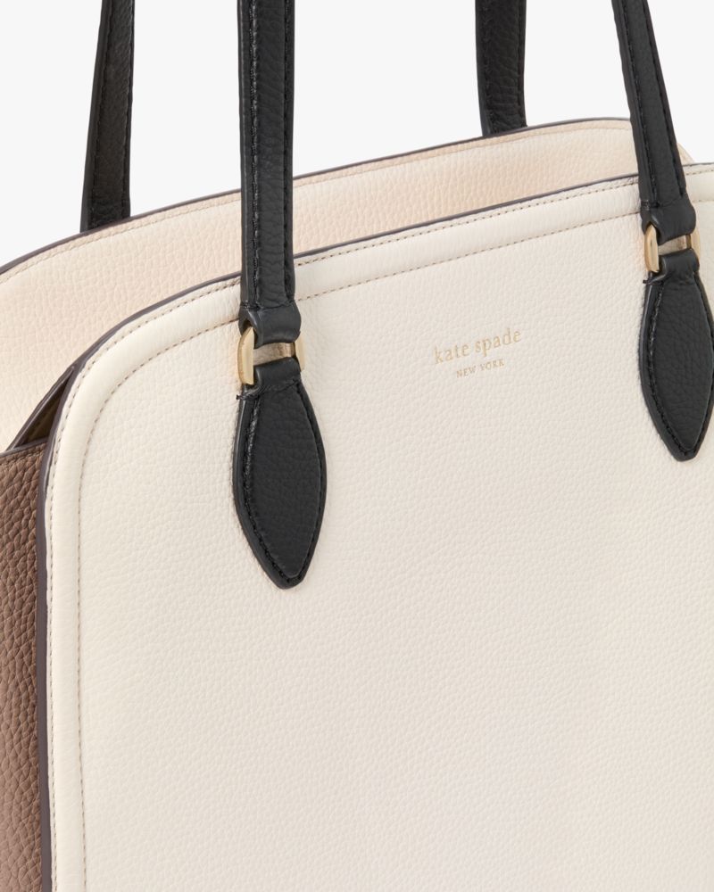 Kate Spade,Taylor Colorblocked Tote,Leather,Tote,Word Embellishment,Logo,Color Block,Casual,Cream