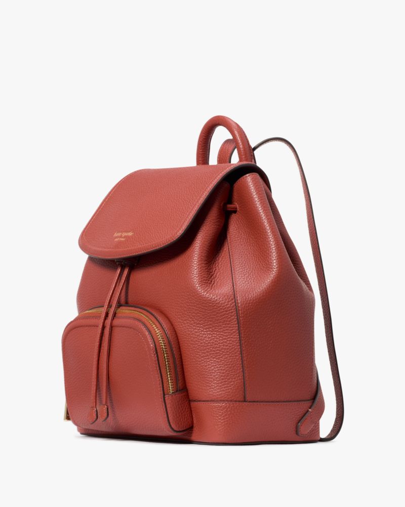 Kate Spade,Taylor Backpack,Leather,Backpack,Word Embellishment,Logo,Piping,Lined,Casual,Brown