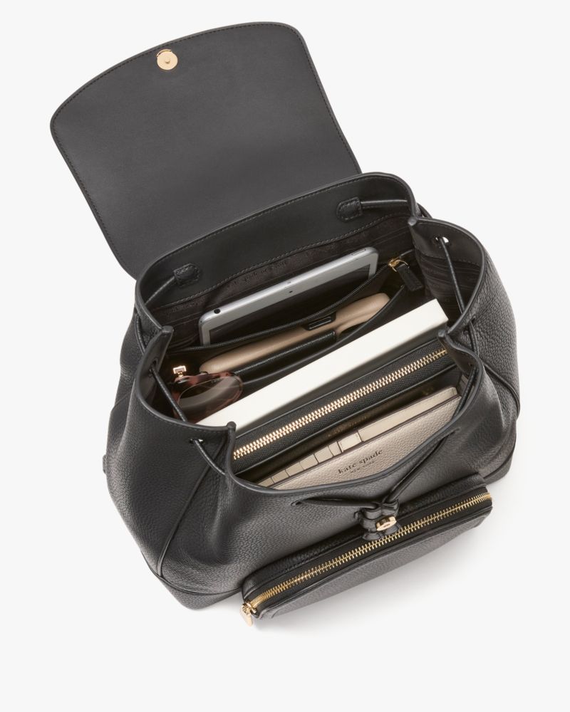 Kate Spade,Taylor Backpack,Leather,Backpack,Word Embellishment,Logo,Piping,Lined,Casual,Brown