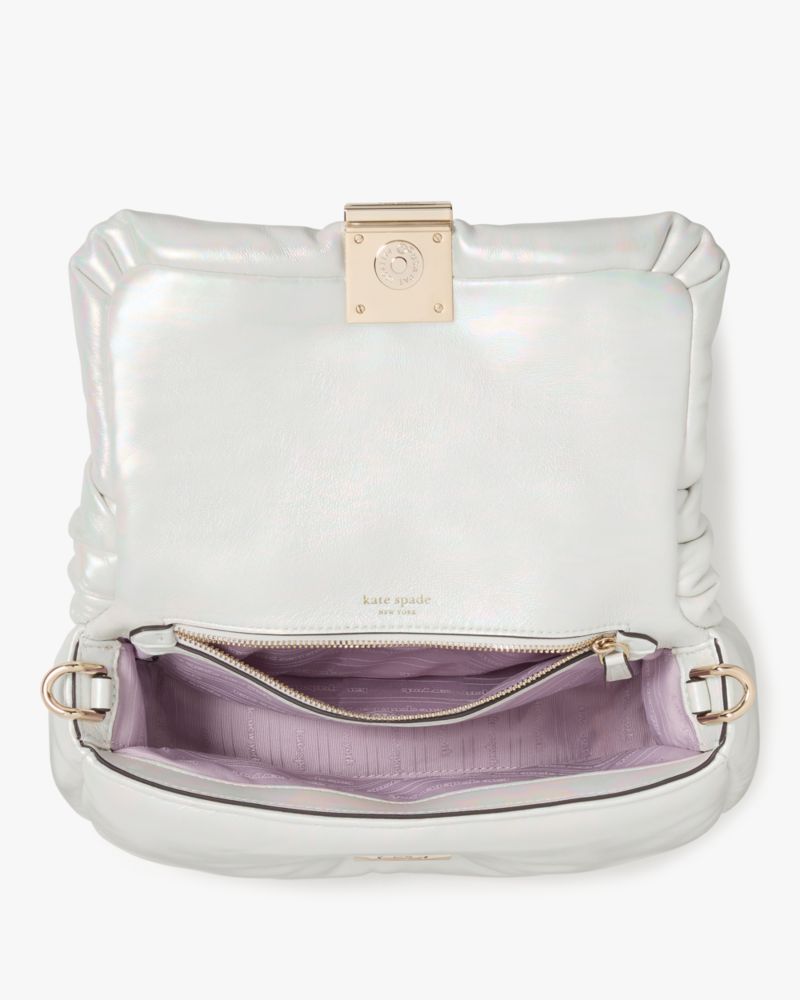 Kate Spade,Dakota Puffy Crossbody,Leather,Crossbody,Logo,Metal,Adjustable,Day Party,Gray