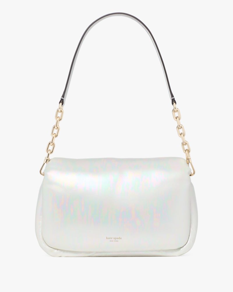 Kate Spade,Dakota Puffy Crossbody,Leather,Crossbody,Logo,Metal,Adjustable,Day Party,Gray