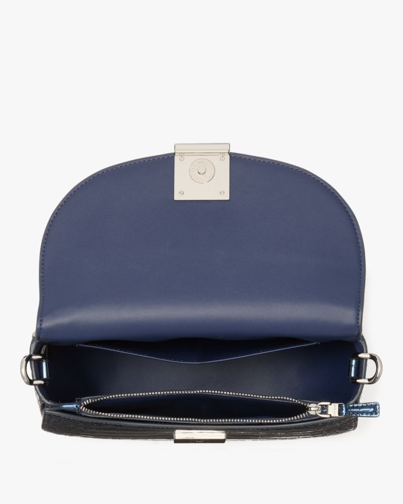 Kate Spade,ケイト・スペード ダコタ メタリック クロコエンボスド ミディアム サドル バッグ,ショルダーバッグ,ネイビー