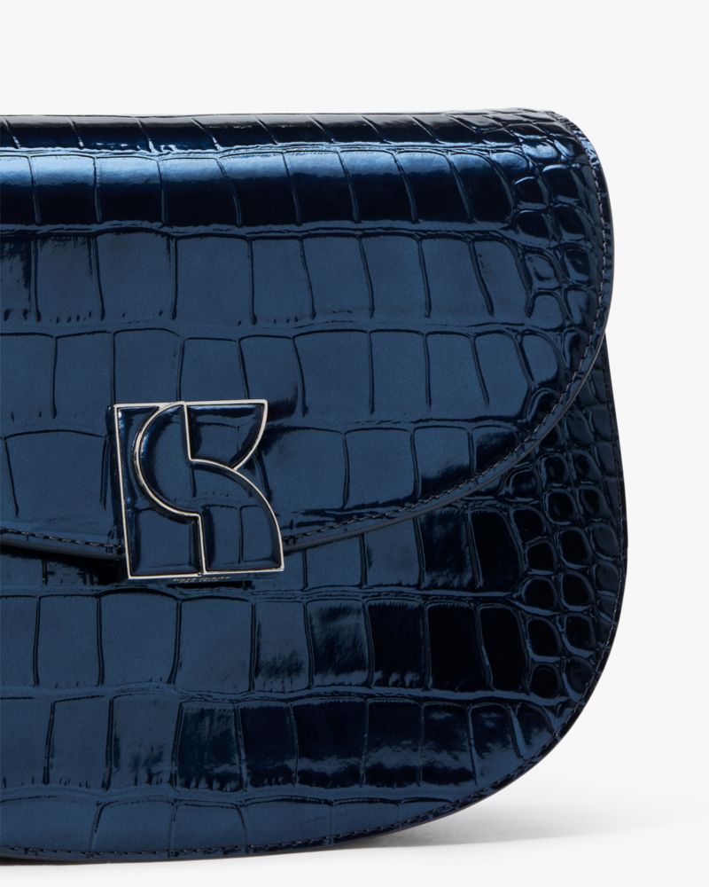 Kate Spade,ケイト・スペード ダコタ メタリック クロコエンボスド ミディアム サドル バッグ,ショルダーバッグ,ネイビー