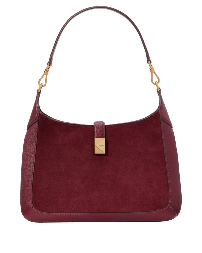 Kate Spade,Deco Pebbled Leather & Suede Hobo Bag,Shoulder Bag,Day Party,Casual,Maroon