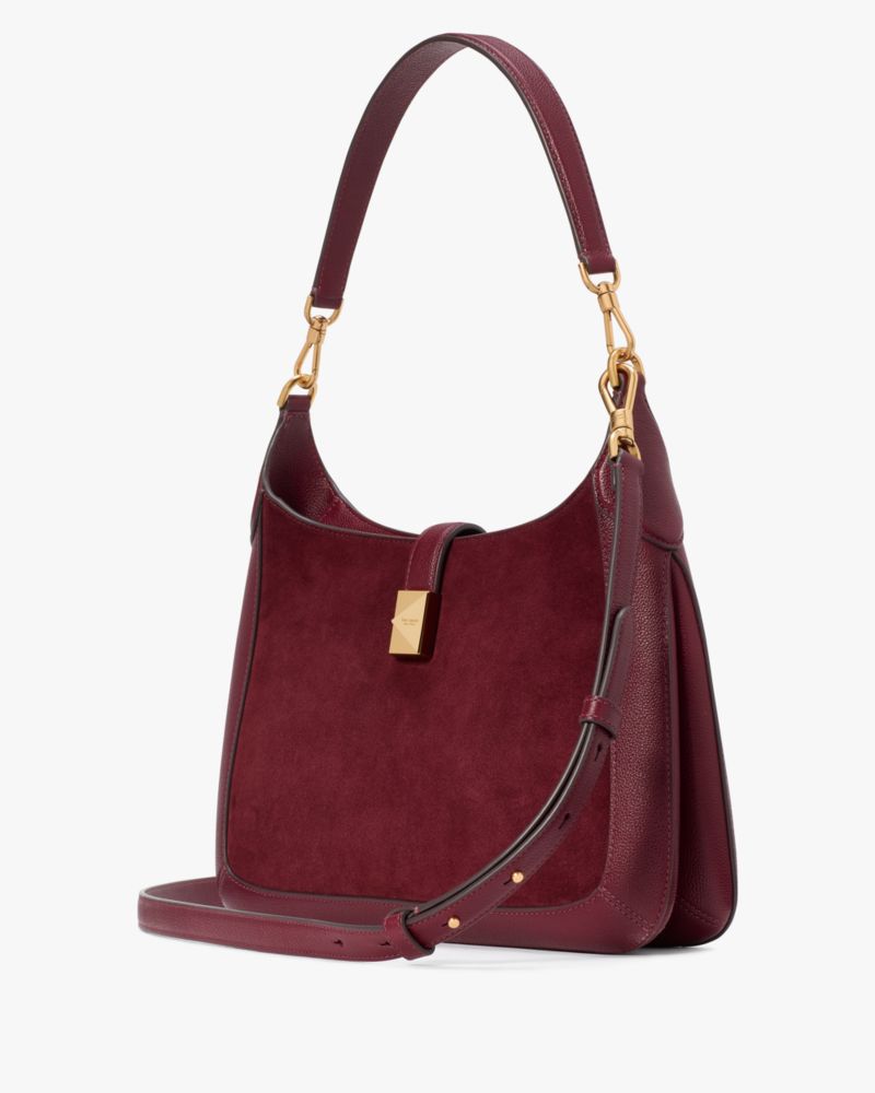 Kate Spade,Deco Pebbled Leather & Suede Hobo Bag,Shoulder Bag,Day Party,Casual,Maroon